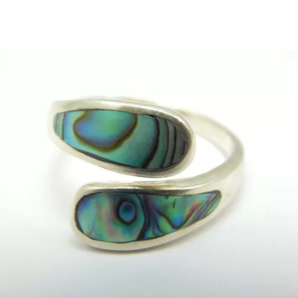 Genuine Sterling Silver Abalone Bypass Ring Sz 7.5 - Picture 7 of 15